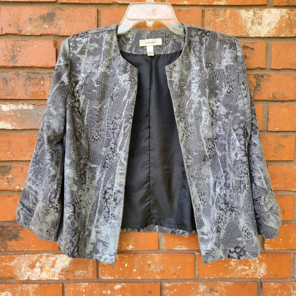 Dressbarn Small Open Front Snake Print Jacket Lined Polyester/Nylon Blend